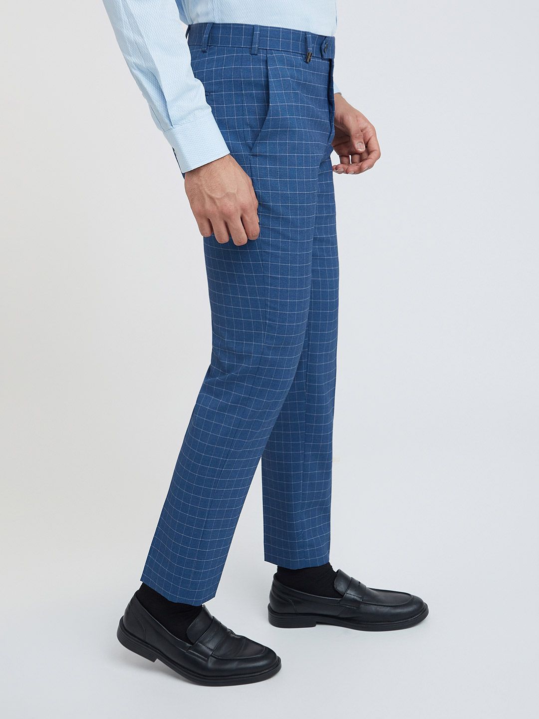 Park Avenue Men Blue Checked Slim Fit  Formal Trouser