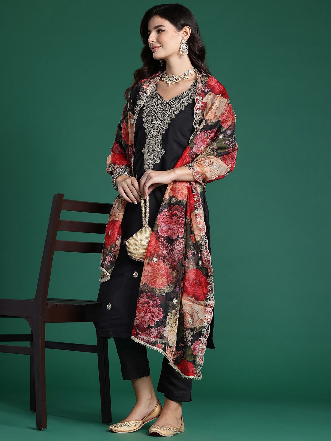 Indo Era Ethnic Motifs Embroidered Sequinned Kurta With Trousers & Dupatta