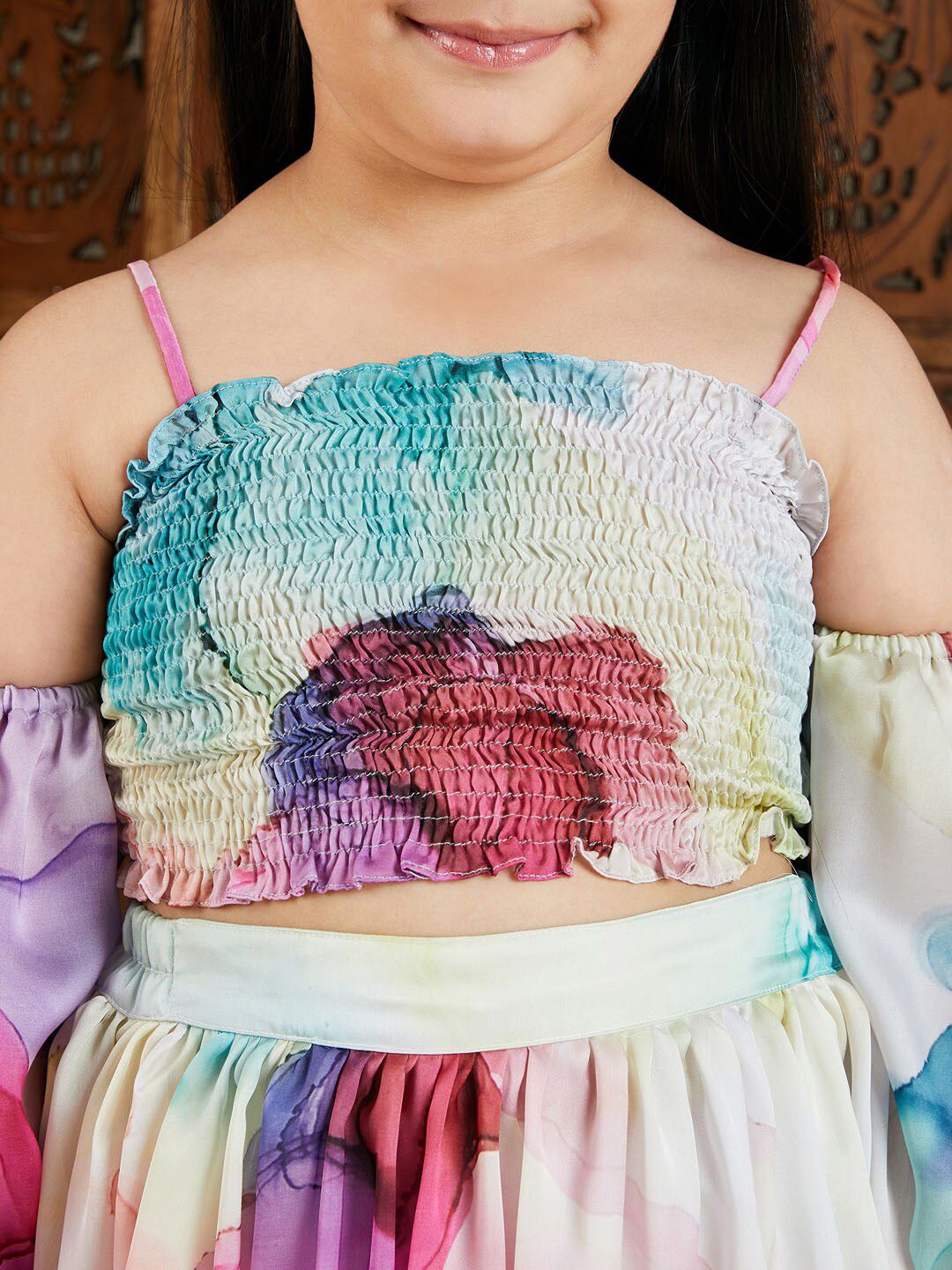 VASTRAMAY Girls Printed Satin Ready To Wear Lehenga Choli