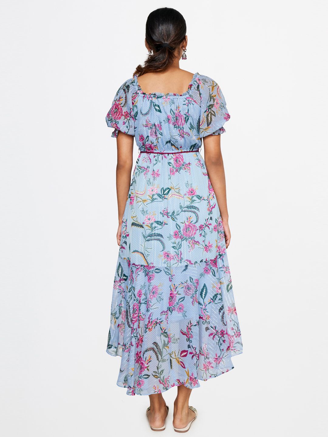 Global Desi Floral Printed Belted Maxi Dress