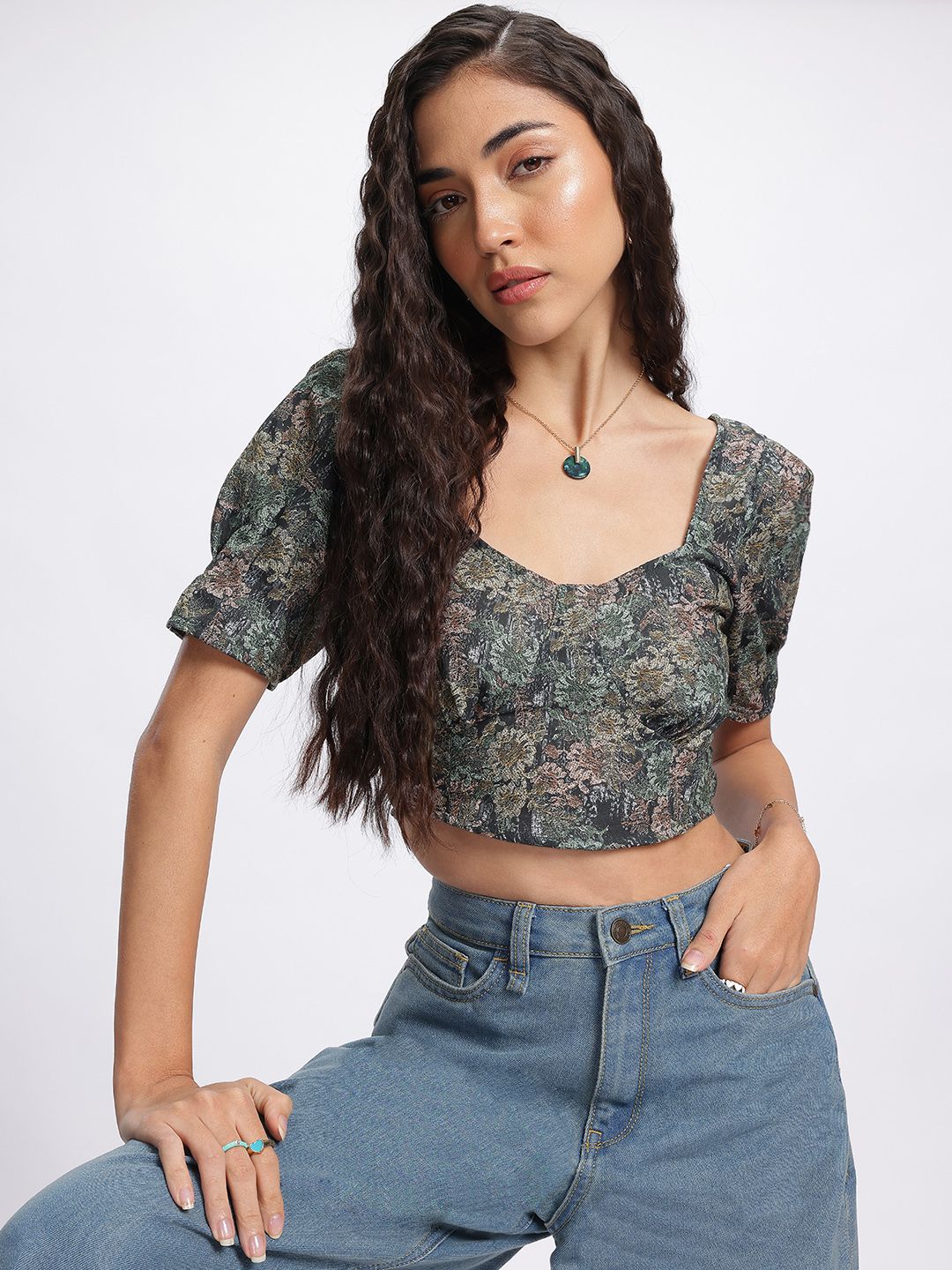 DressBerry Mosaic Muse Smocked Crop Top