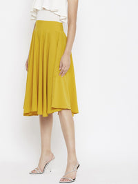 Berrylush Mustard Yellow Pleated Flared A-Line Skirt