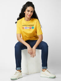 SPYKAR Typography Printed Round Neck Cotton Oversized T-shirt