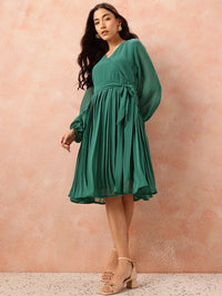all about you Box Pleats Wrap Dress with Belt