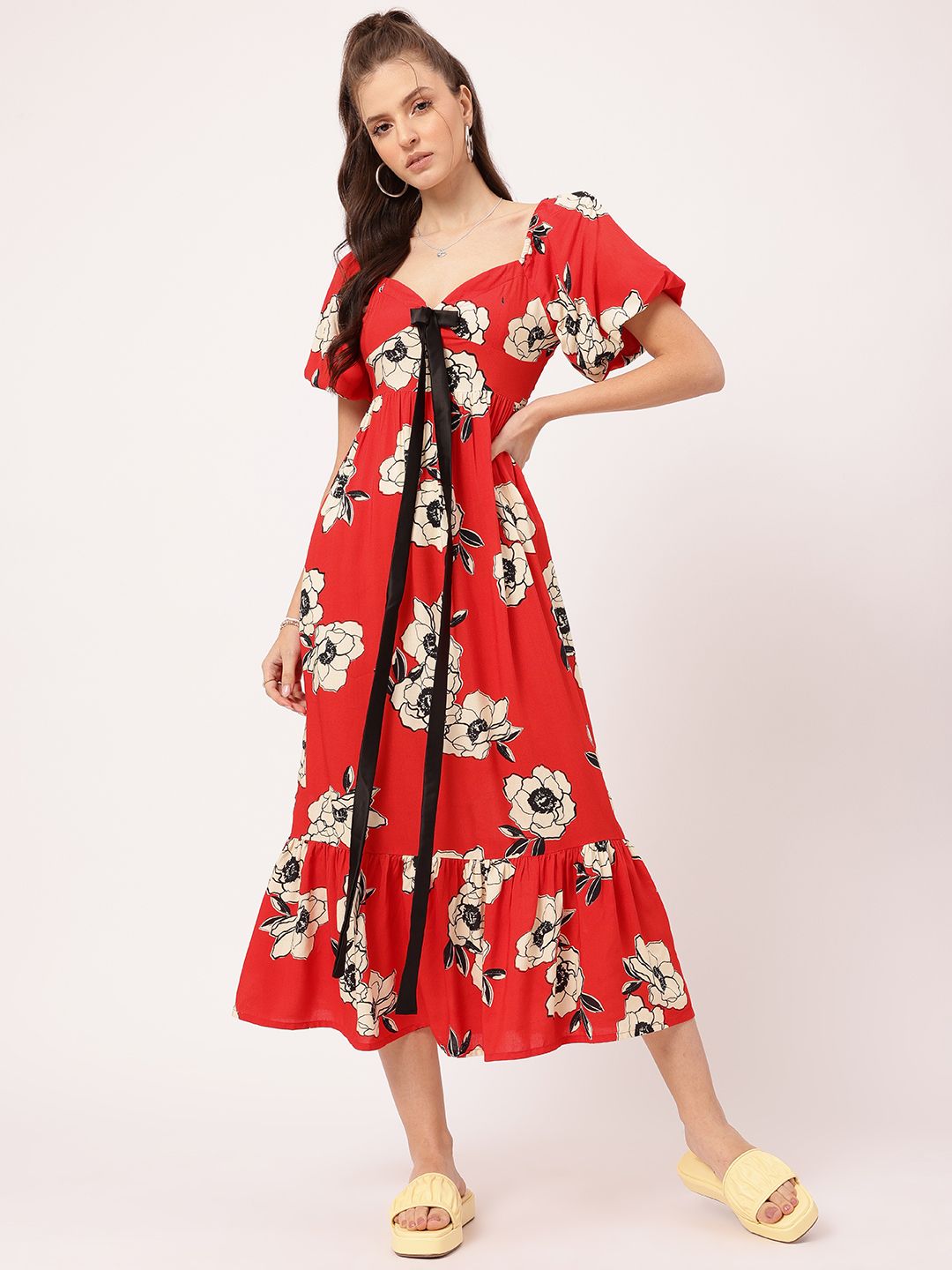 DressBerry Flower Child Bow-Detail A-Line Midi Dress