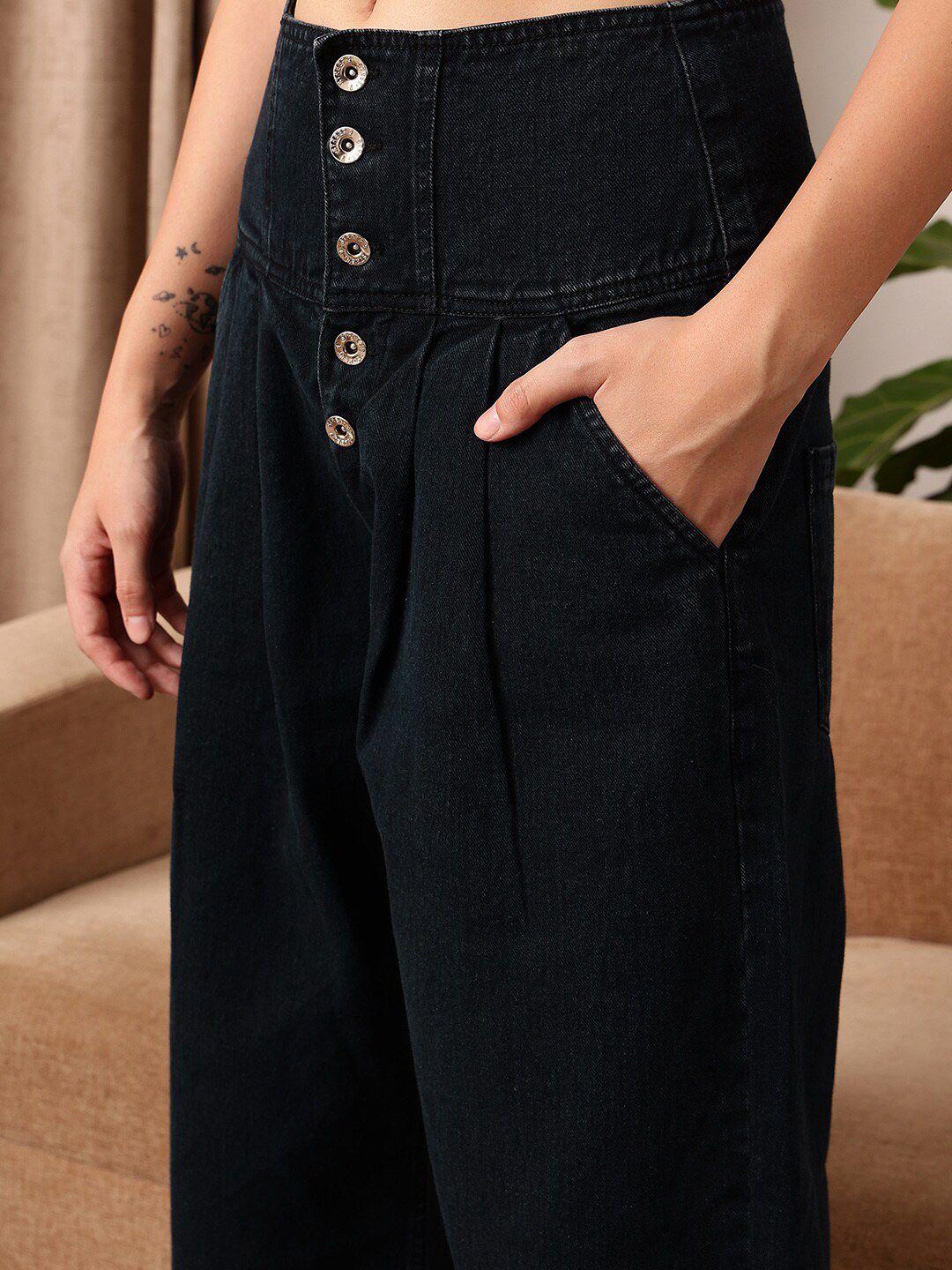 STREET 9 Women Comfort Wide Leg Cotton High-Rise Jeans