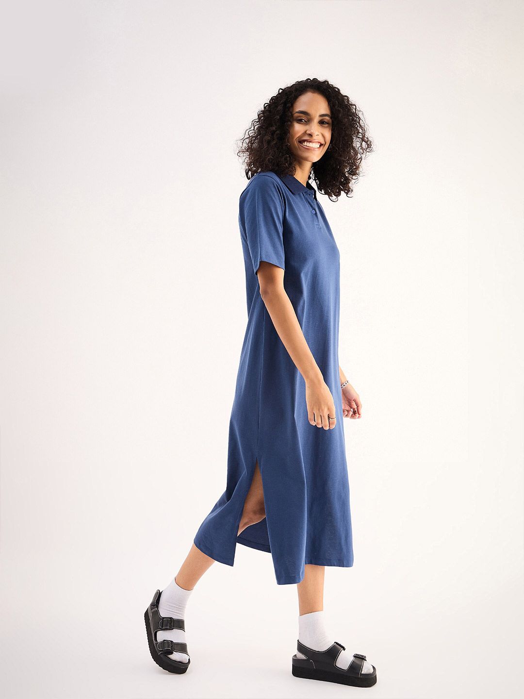 SASSAFRAS BASICS Polo Collar Short Sleeves Oversized Tshirt Midi Dress