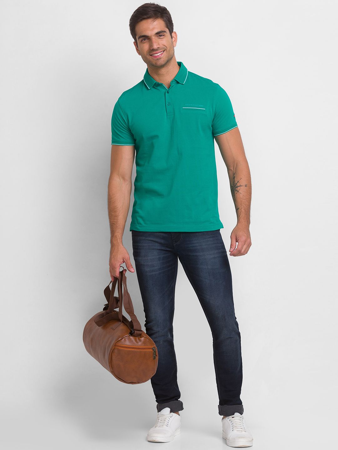 Being Human Men Green Polo Collar Cotton T-shirt