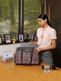 ZOUK Floral Printed Structured Jute Shoulder Bag