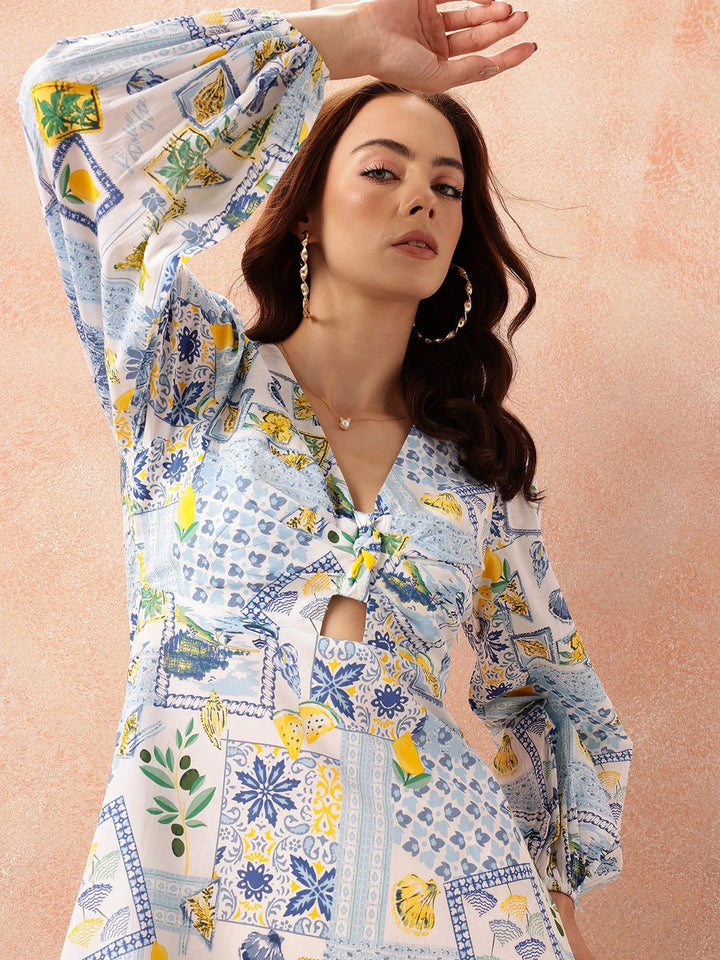 all about you Tropical Print Cut-Out Pure Cotton A-Line Midi Dress