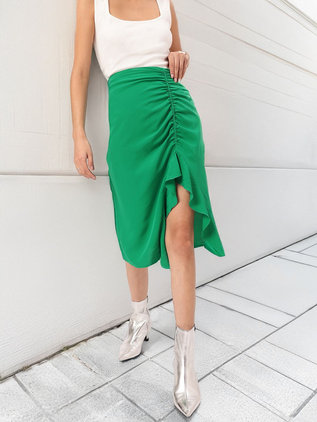 DressBerry Ruching Ruffled Straight Skirt