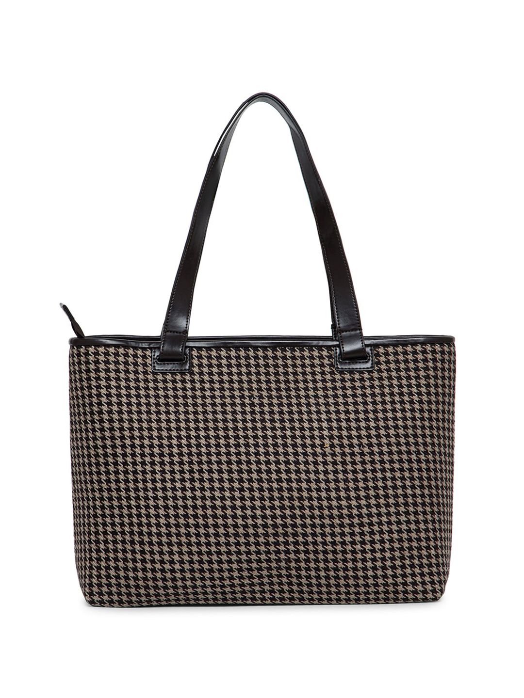 Berrylush Brown Checked Structured Tote bag