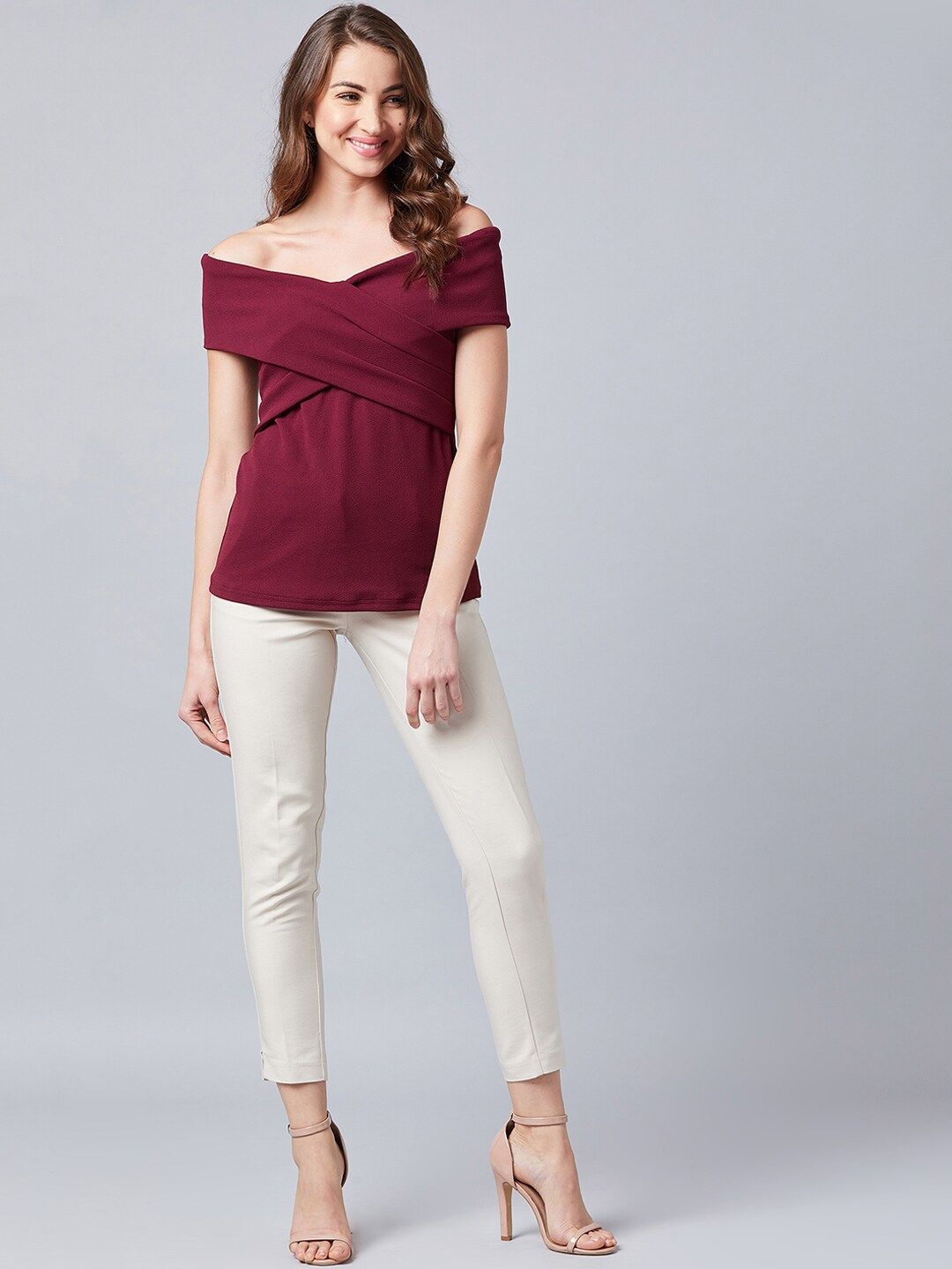 Athena Burgundy Pleated Bardot Top