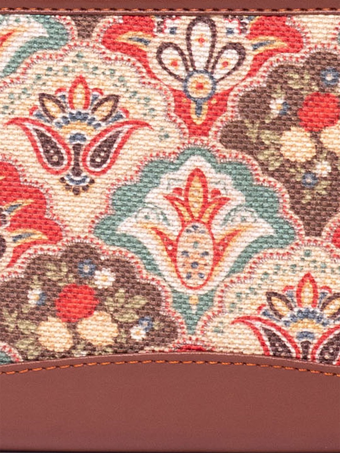 ZOUK Women Brown & Teal Printed Zip Around Wallet