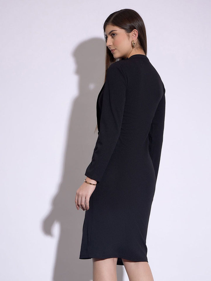 SASSAFRAS worklyf Round Neck Long Sleeves Button Detail Sheath Dress