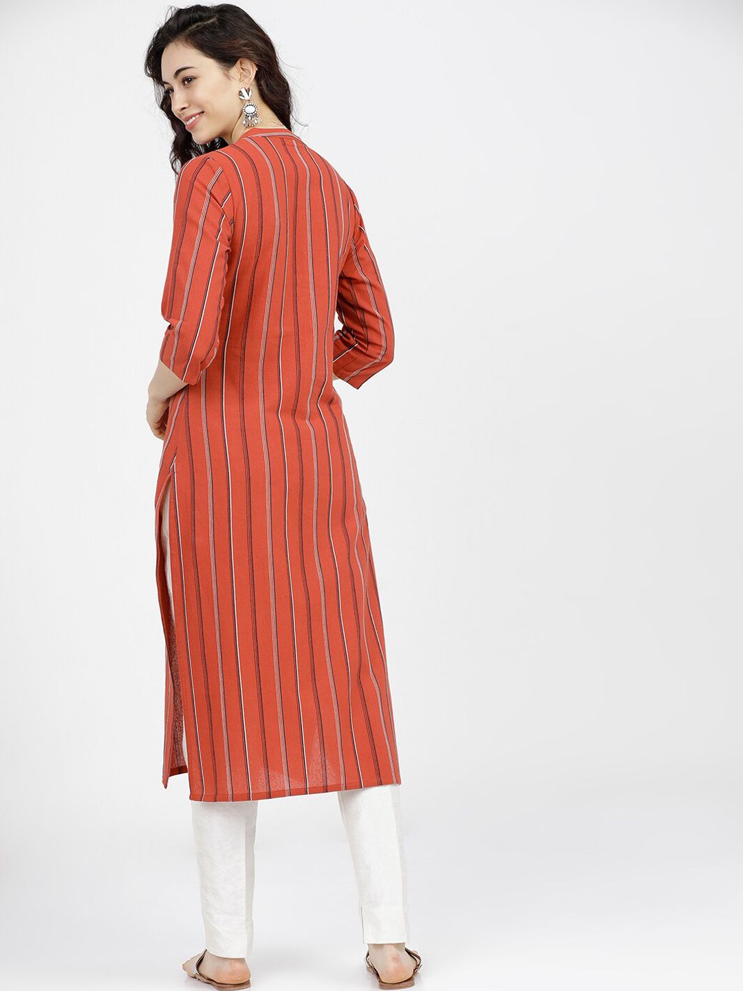 Vishudh Women Rust Red Striped Kurta