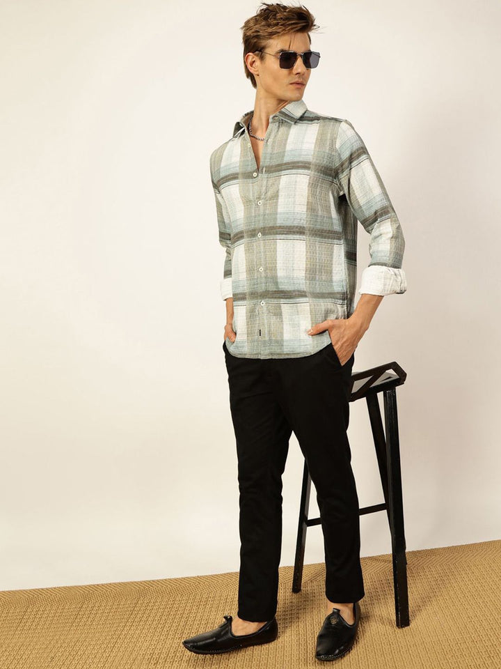 Thomas Scott Men Premium Slim Fit Tartan Checks Opaque Checked Casual Shirt