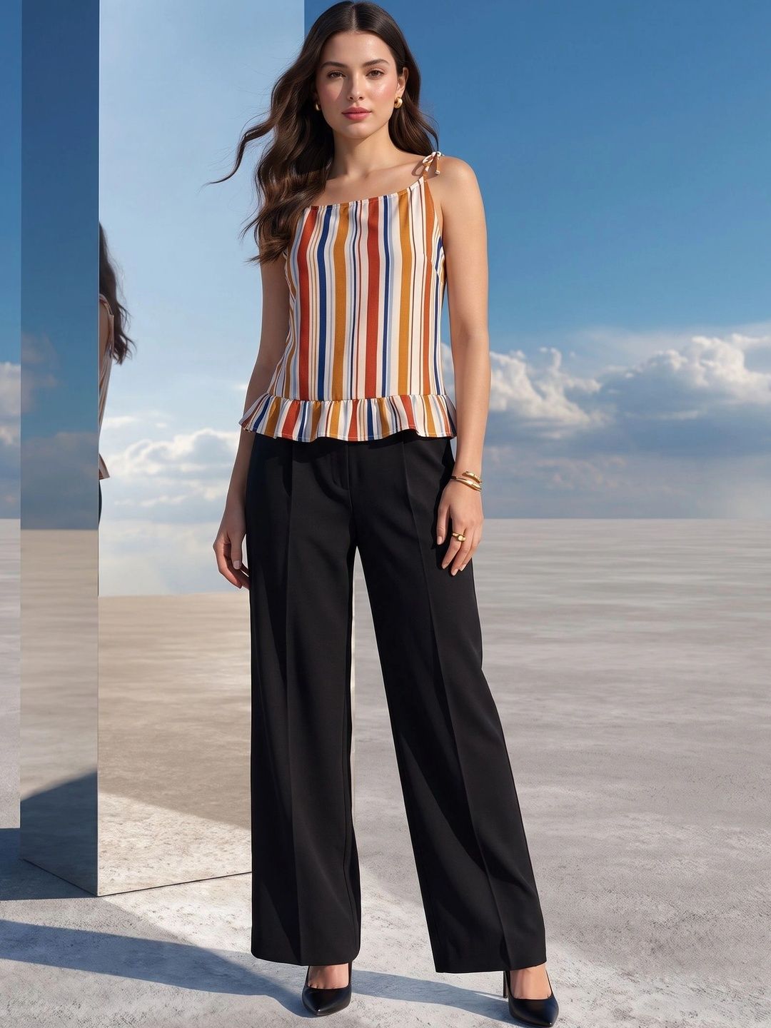 Mamicha Striped Ruffles Top