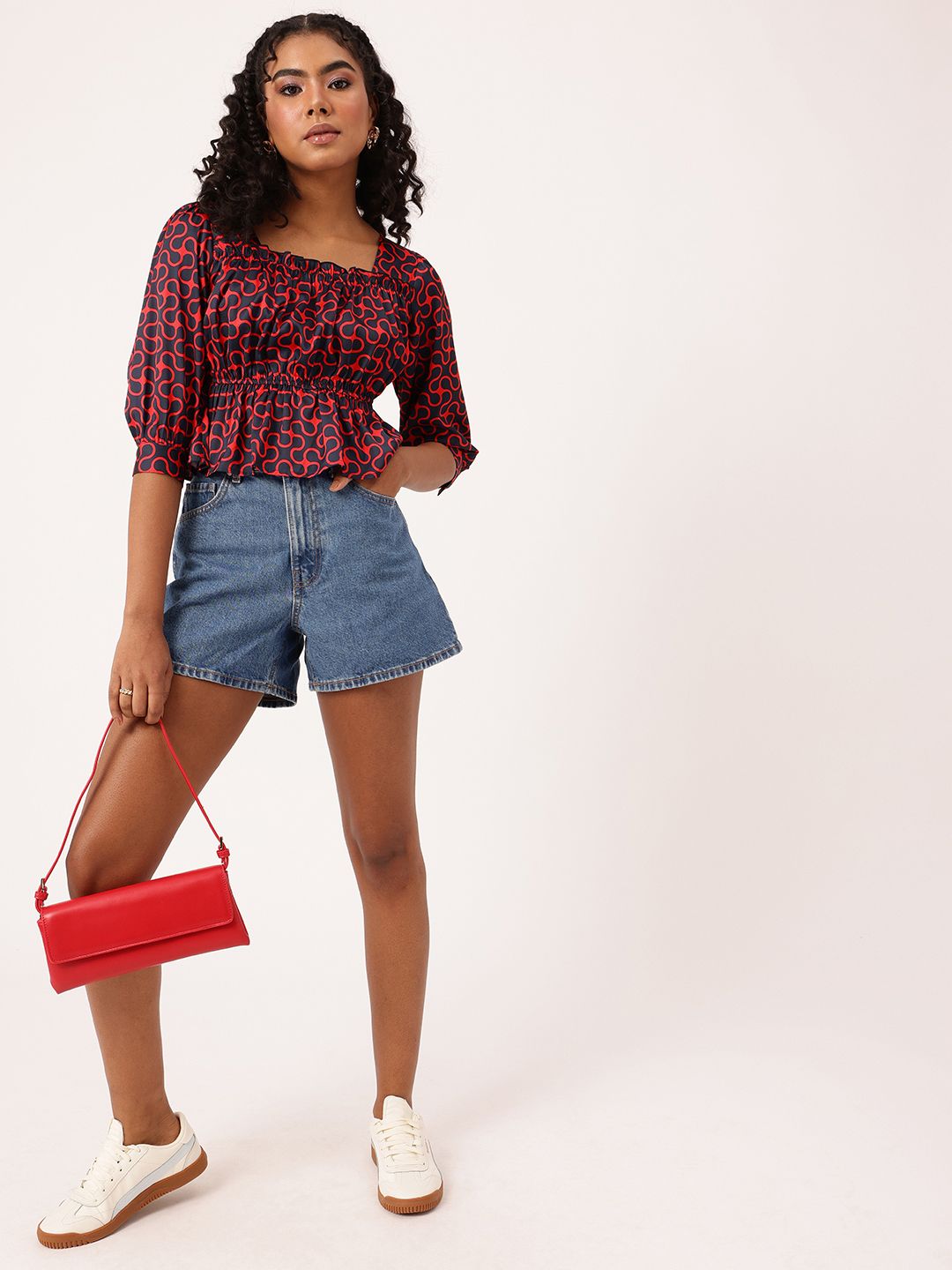 DressBerry Abstract Adventure Puff Sleeve A-Line Top