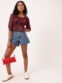 DressBerry Abstract Adventure Puff Sleeve A-Line Top