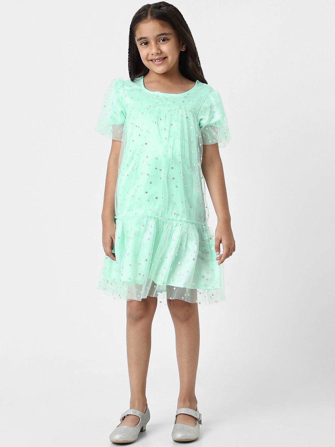 Nauti Nati Embellished Puff Sleeve A-Line Dress