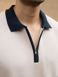 Powerlook Men Beige Contrast Collar Zipper T-Shirt