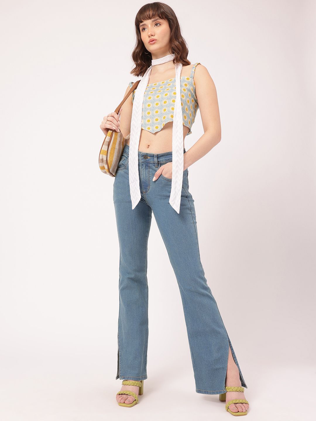 DressBerry Color Pop Petals Bow Detail Scarf Hem Crop Top