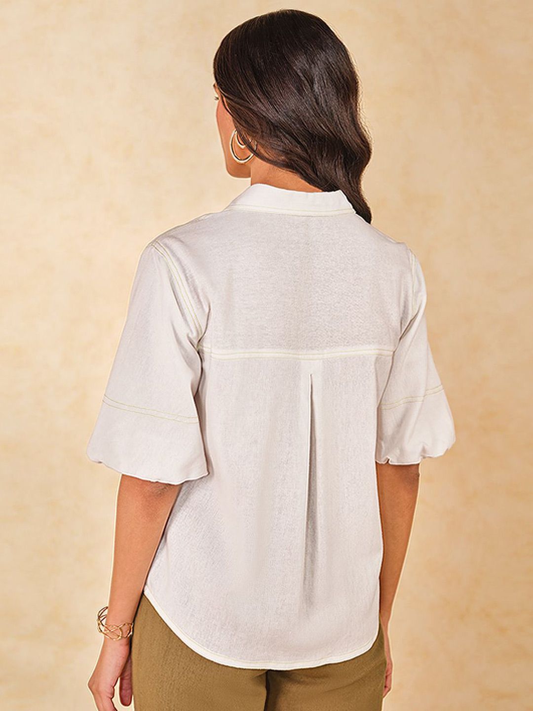 AND Print Mandarin Collar Shirt Style Top