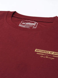 Difference of Opinion Men Maroon & Yellow Cotton Printed Drop-Shoulder Oversized T-shirt
