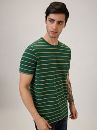 SPYKAR Men Striped Round Neck Cotton Slim Fit T-shirt