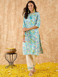 Indo Era Floral Printed Straight Kurta with Trousers