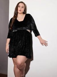 SASSAFRAS Curve Women Embellished Velvet Fit & Flare Dress