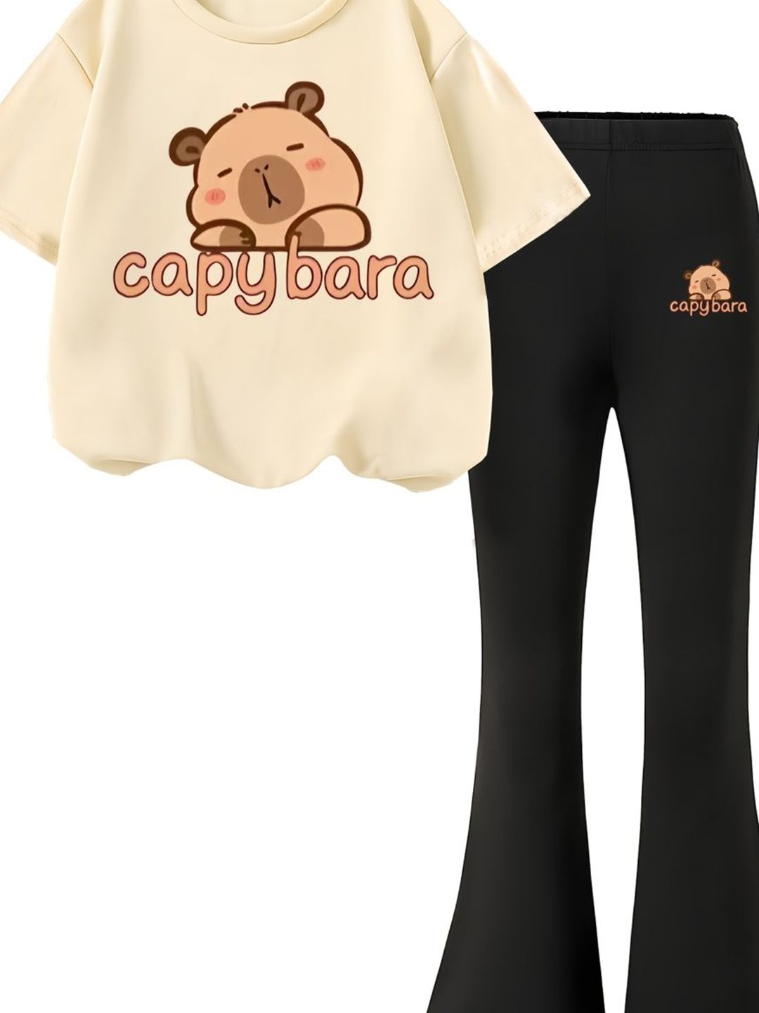 YK Girls Printed Round Neck T-Shirt With Trouser