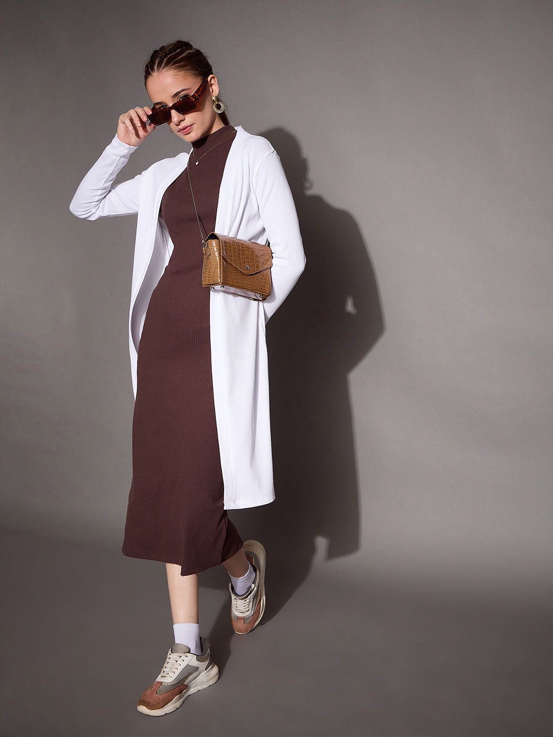 SASSAFRAS BASICS Striped Longline Open Front Shrug