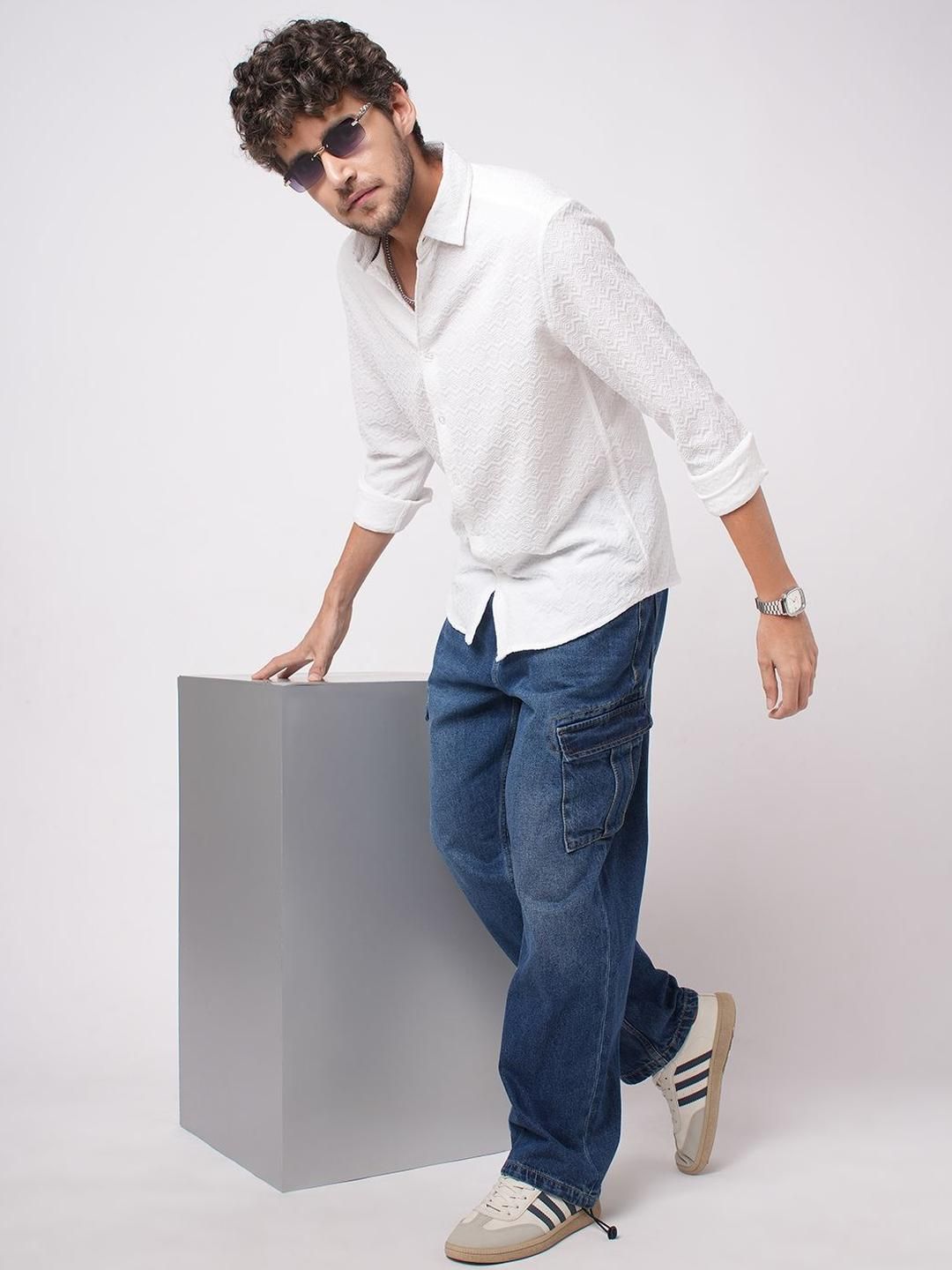 VASTRADO Classic Cloud Grain Textured Slim Fit Cotton Casual Shirt