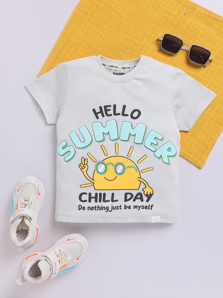 Happy Faces Boys Typography Printed Pure Cotton T-shirt