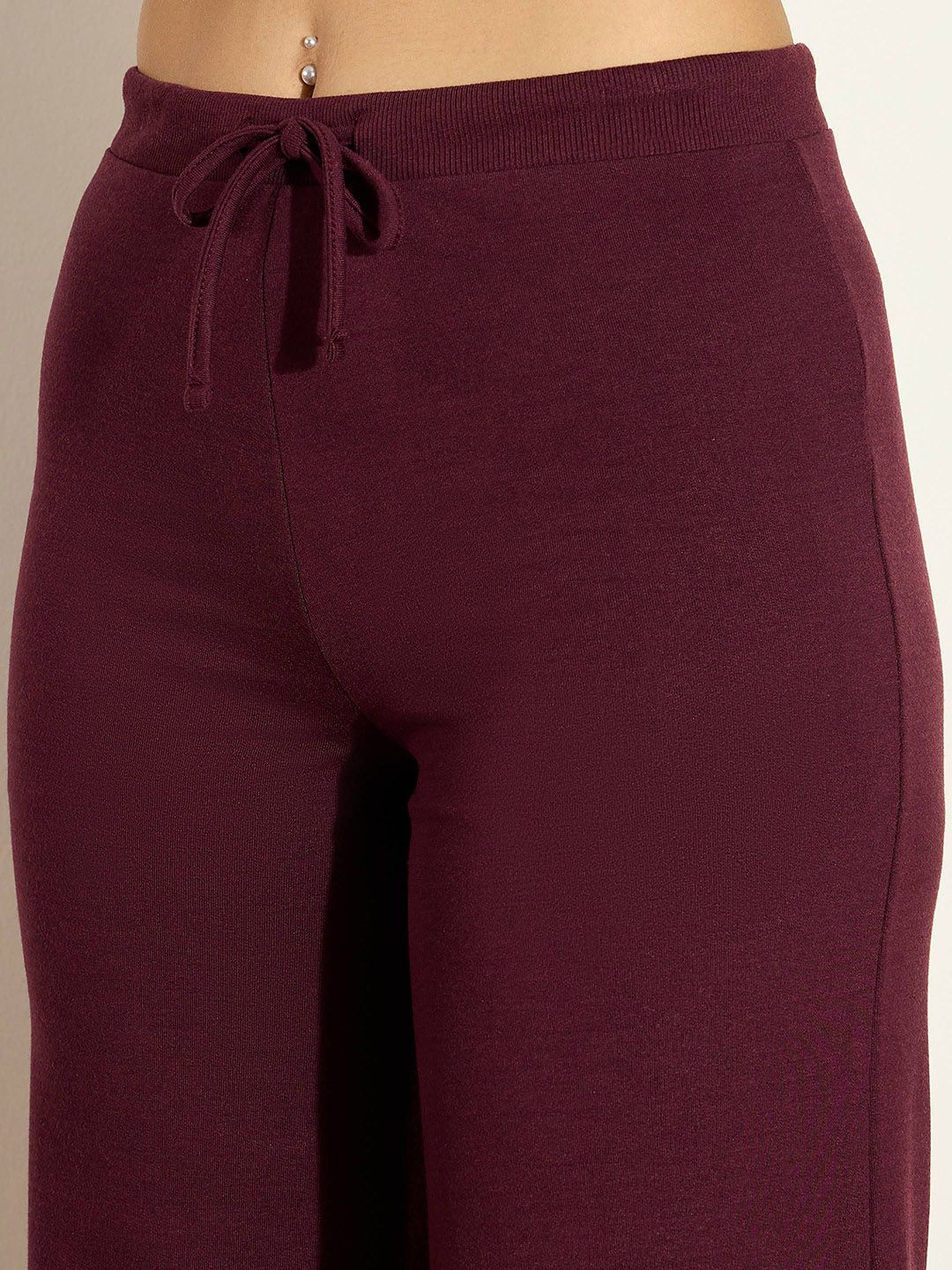 SASSAFRAS Women Wide Leg Solid Cotton Track Pants