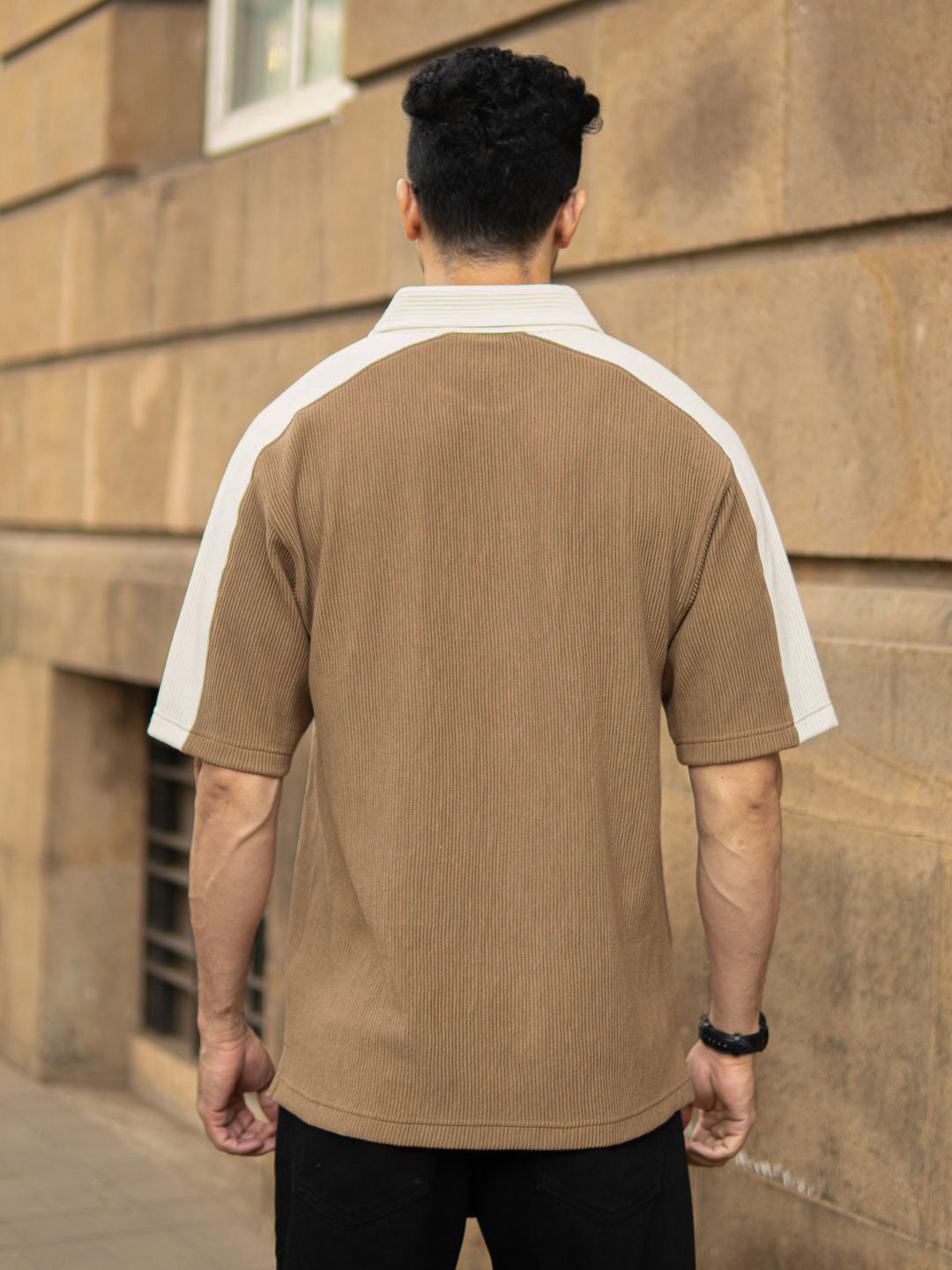 Powerlook Men Polo Collar Drop-Shoulder Sleeves Oversized T-shirt