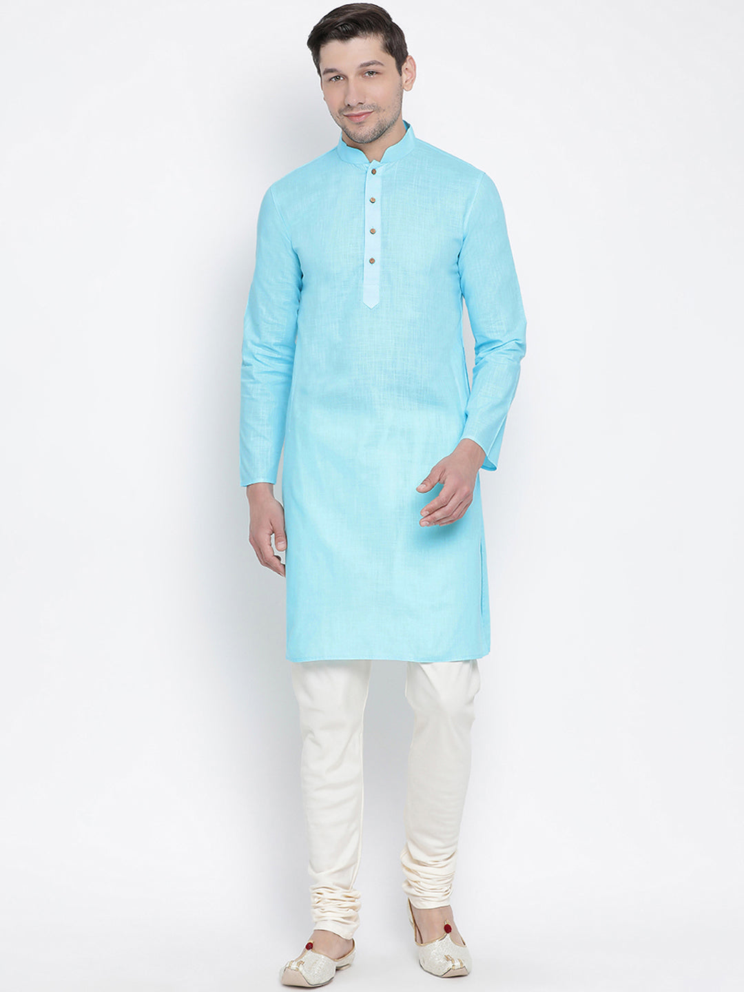 VASTRAMAY Men Blue Solid Straight Kurta