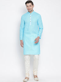 VASTRAMAY Men Blue Solid Straight Kurta