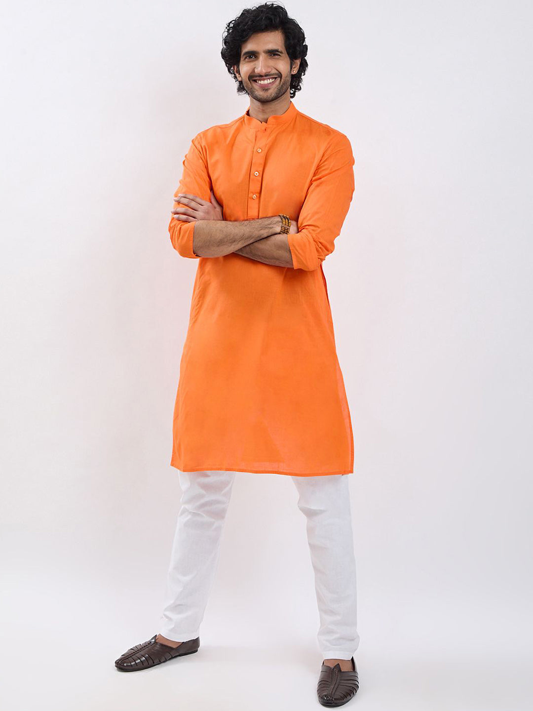 VASTRAMAY Mandarin Collar Cotton Straight Kurta