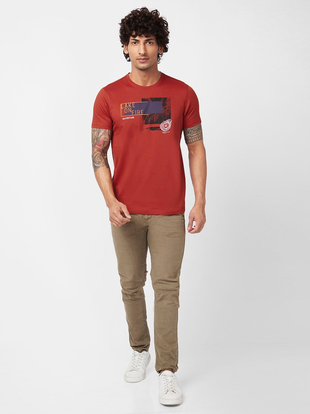 SPYKAR Graphic Printed Slim Fit Cotton T-Shirt