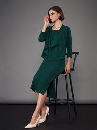 SASSAFRAS worklyf Shoulder Straps Sheath Midi Dress With Shrug