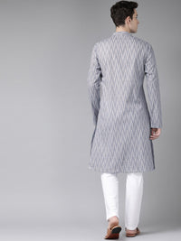 See Designs Men Grey Striped Kurta