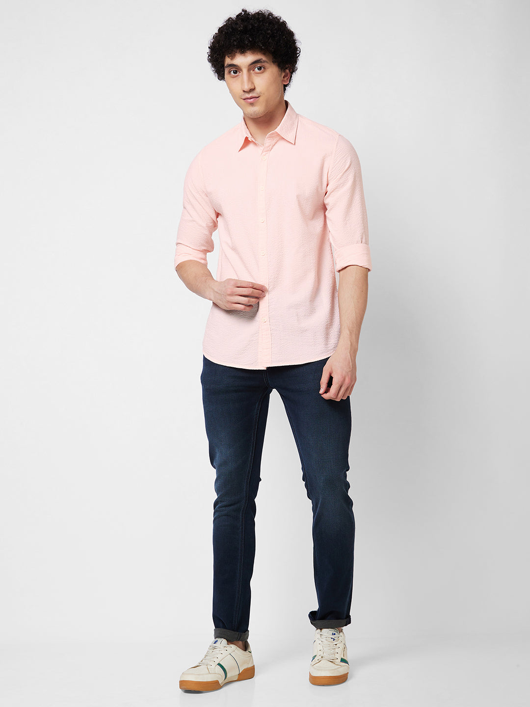 SPYKAR Textured Long Sleeves Pure Cotton Casual Shirt