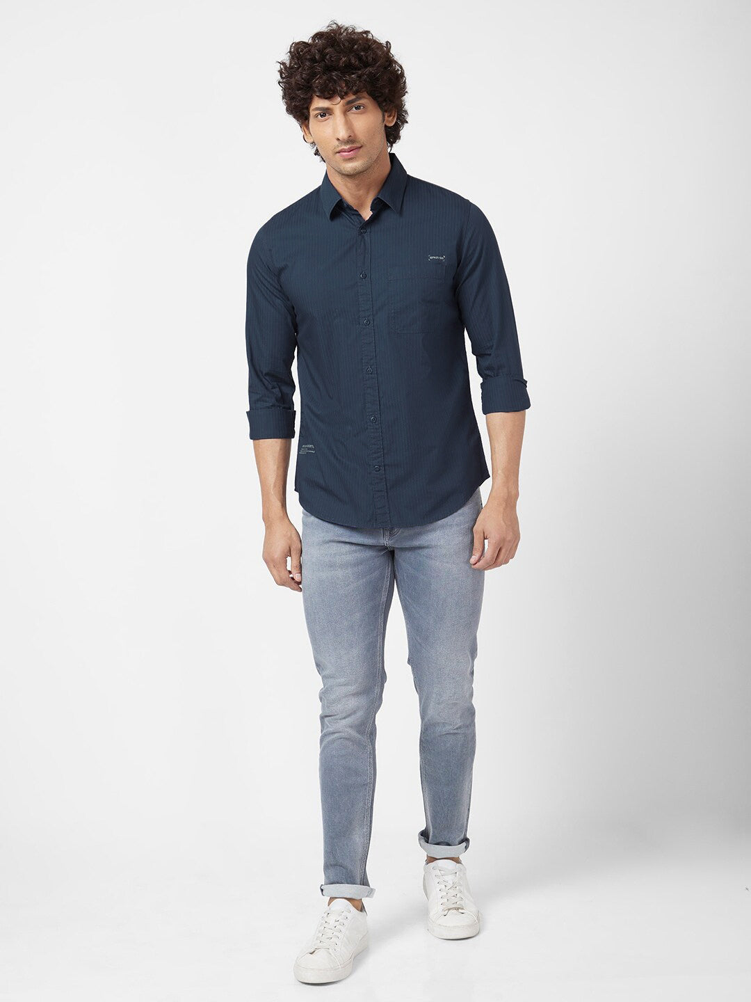 SPYKAR Classic Vertical Striped Cotton Linen Shirt