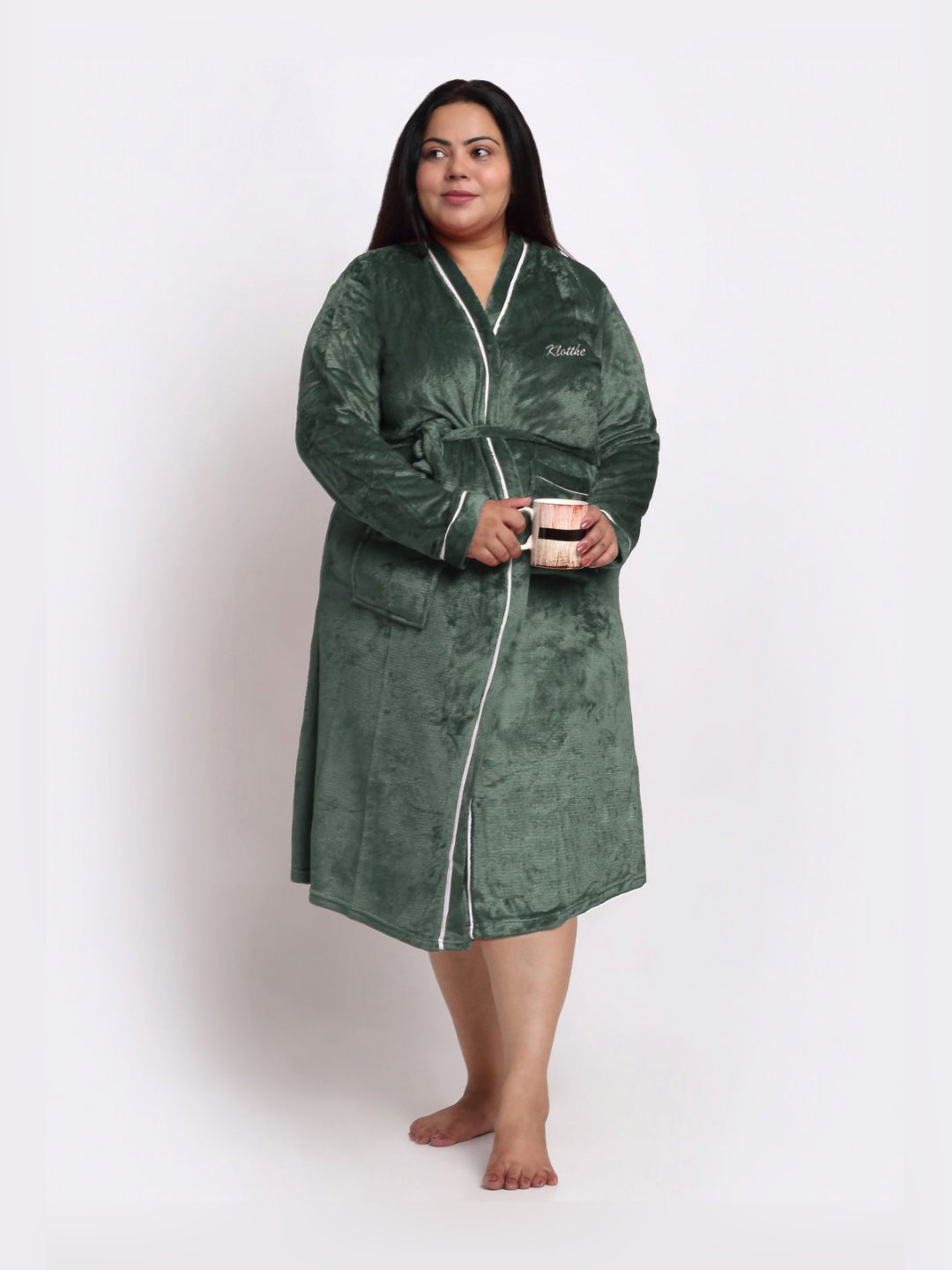 KLOTTHE Woollen Plus Size Bath Robe With Belt