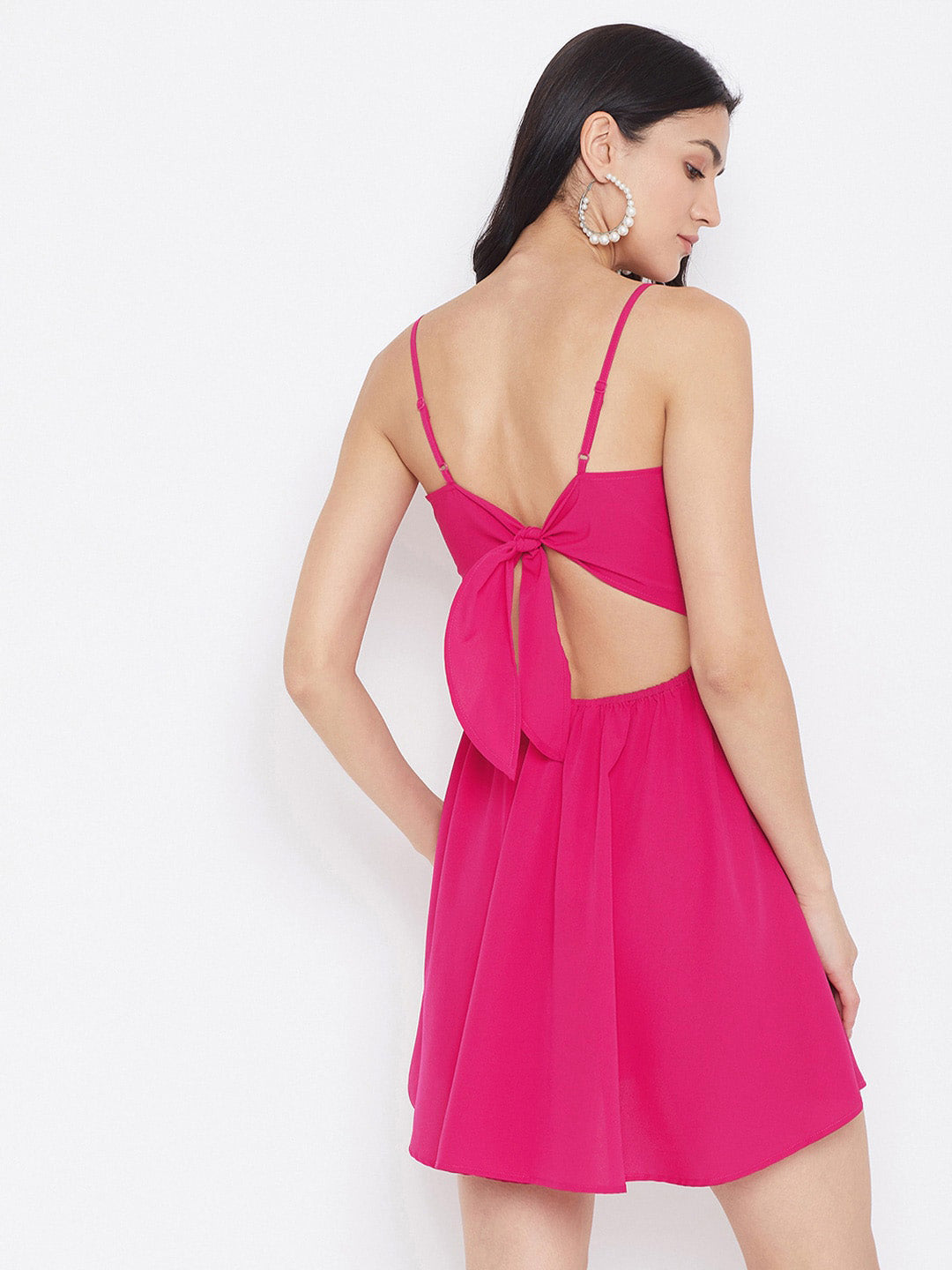 Berrylush Women Fuchsia Pink Solid Fit and Flare Dress