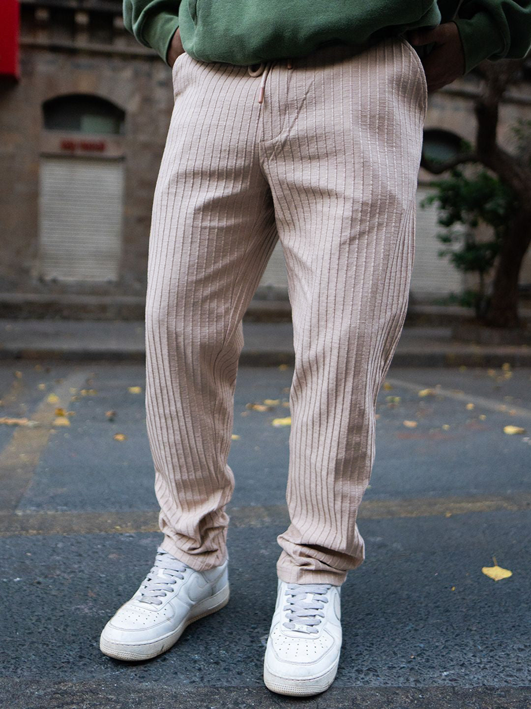 Powerlook Men Beige Regular Fit Crushed Drop Needle Track Pant