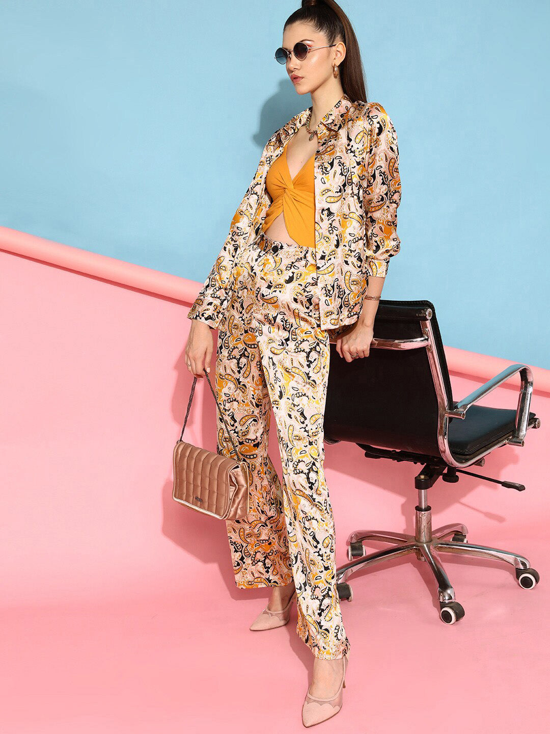 STREET 9 Women Pink & Yellow Floral Shirt